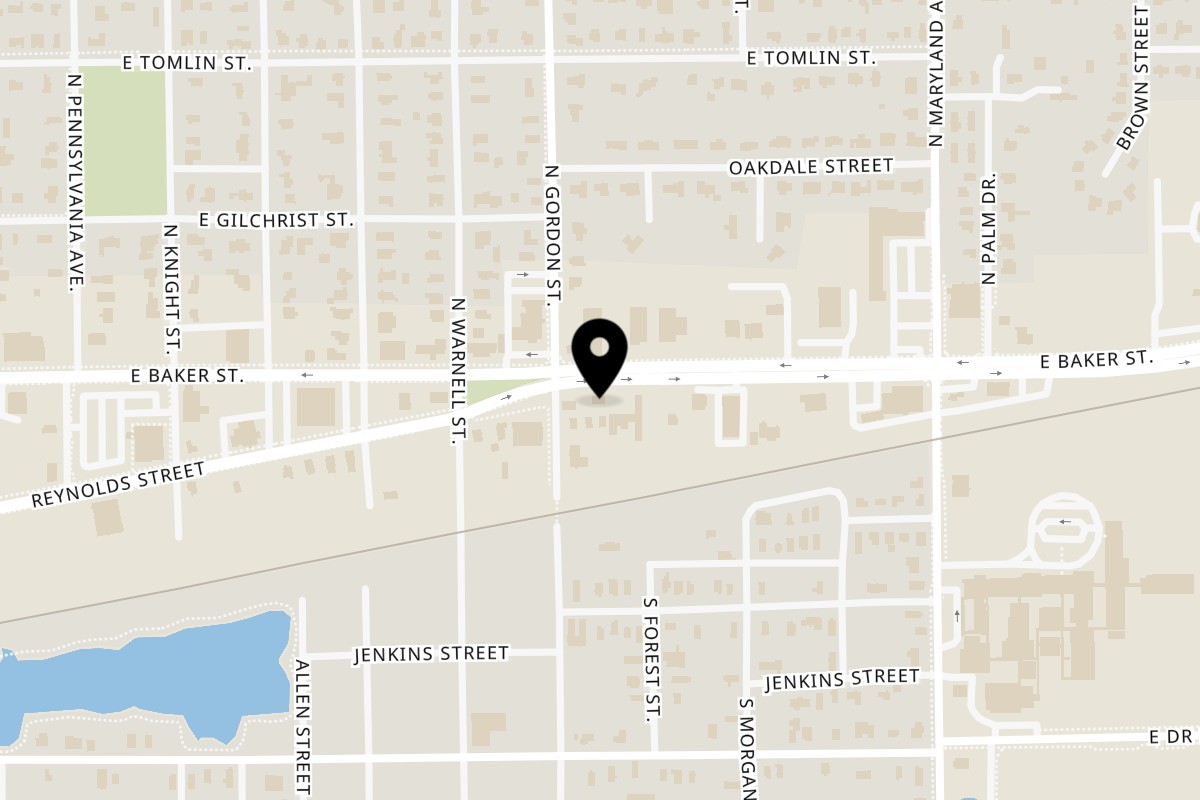 Map showing the location of Mo's Pizza Kitchen on 1305 E Baker St in Plant City